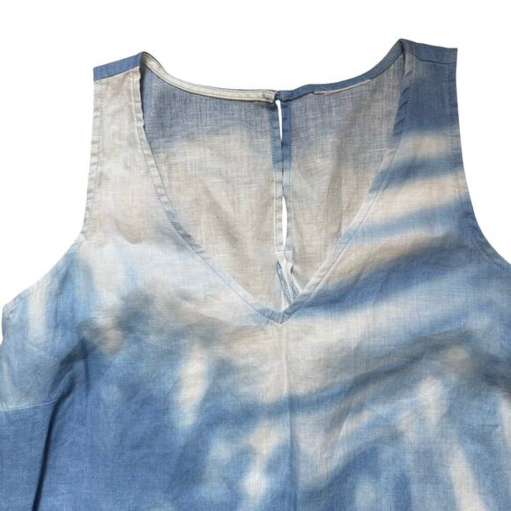 J Jill Love Linen A Line Blue White Beach Tie Dye Maxi w/ Pockets Women Dress - Picture 6 of 8